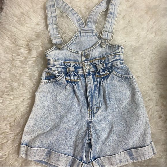 Jordache Other - Vintage Jordache 1980s toddler girls bubble pleated acid washed short overalls